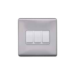 Lieber Brushed Chrome 10A 3 Gang 2 Way Switch - White Insert Screwless