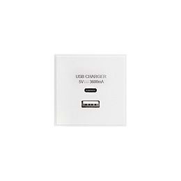 Soho Lighting Silk White Dual USB A+C Charger Euromodule 3.6A 50mmx 50mm