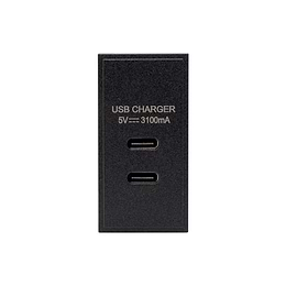 Soho Lighting Black Dual Fast Charge USB C+C Charger Euromodule 3.1A 25mmx 50mm