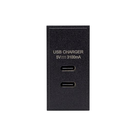 Soho Lighting Black Dual Fast Charge USB C+C Charger Euromodule 3.1A 25mmx 50mm