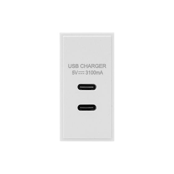 Soho Lighting Silk White Dual Fast Charge USB C+C Charger Euromodule 3.1A 25mmx 50mm