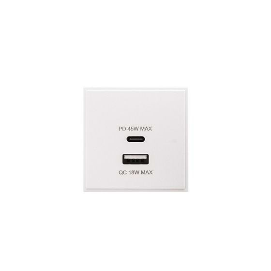 Soho Lighting Silk White Dual Fast Charge USB A+C Charger Euromodule 45W Max 50mmx 50mm