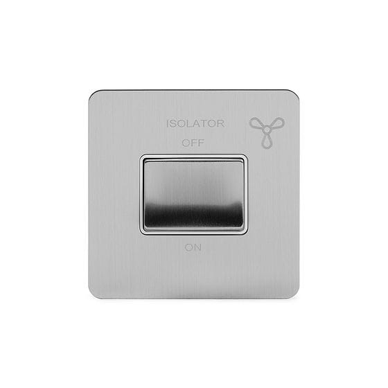 Soho Lighting Brushed Chrome Flat Plate 10A 1 Gang 1 Way 3-Pole Fan Isolator Switch Wht Ins Screwless