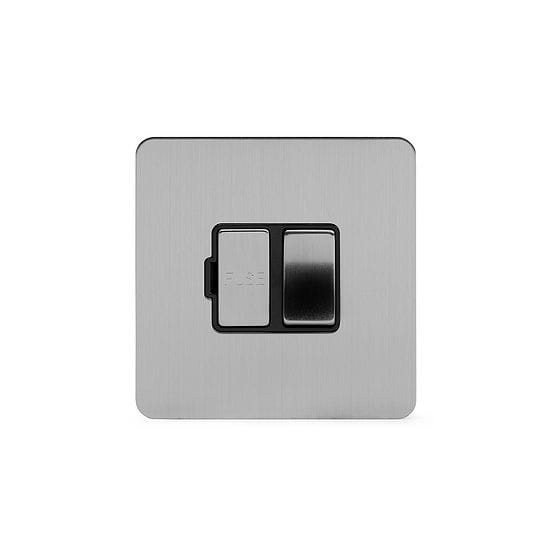 Soho Lighting Brushed Chrome Flat Plate 13A Switched Fuse Connection Unit Blk Ins Screwless