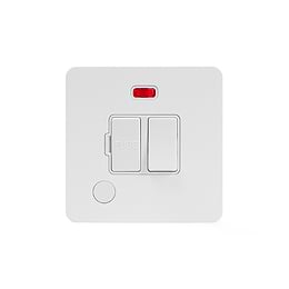 Soho Lighting White Metal Flat Plate 13A Switched Fuse Connection Unit Flex Outlet With Neon Wht Ins Screwless