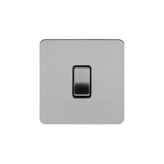 Soho Lighting Brushed Chrome Flat Plate 20A 1 Gang Double Pole Switch Blk Ins Screwless