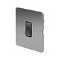 Soho Lighting Brushed Chrome Flat Plate 20A 1 Gang Double Pole Switch Blk Ins Screwless