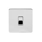 Soho Lighting Polished Chrome Flat Plate 20A 1 Gang Double Pole Switch Wht Ins Screwless