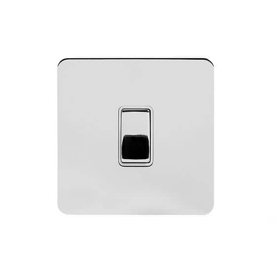 Soho Lighting Polished Chrome Flat Plate 20A 1 Gang Double Pole Switch Wht Ins Screwless