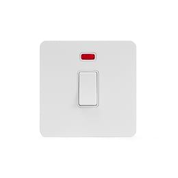 Soho Lighting White Metal Flat Plate 20A 1 Gang Double Pole Switch With Neon Wht Ins Screwless