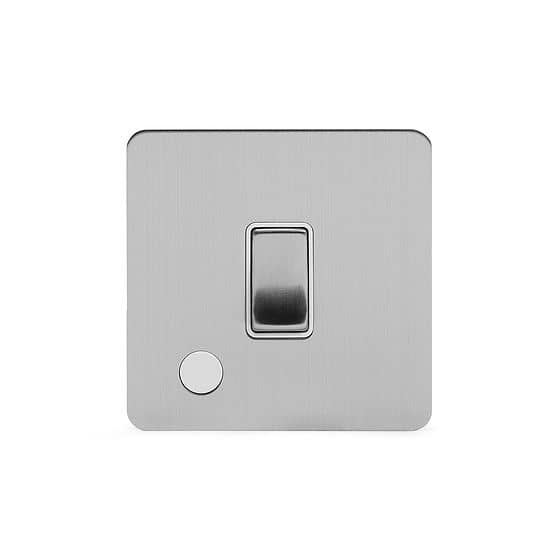 Soho Lighting Brushed Chrome Flat Plate 20A 1 Gang Double Pole Switch Flex Outlet Wht Ins Screwless