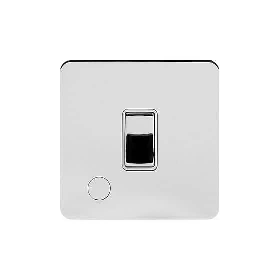 Soho Lighting Polished Chrome Flat Plate 20A 1 Gang Double Pole Switch Flex Outlet Wht Ins Screwless