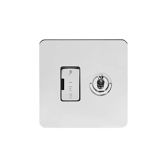 Soho Lighting Polished Chrome Flat Plate Toggle Switched Fused Connection Unit (FCU) Toggle Switched 13A Black Inserts