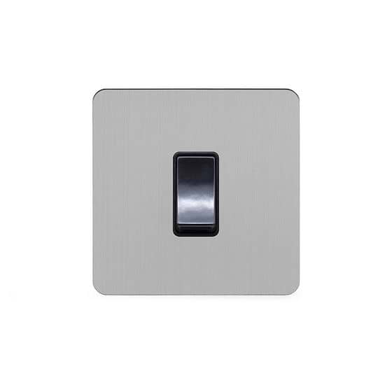 Soho Lighting Brushed Chrome Flat Plate 45A 1 Gang Double Pole Switch, Single Plate Blk Ins Screwless