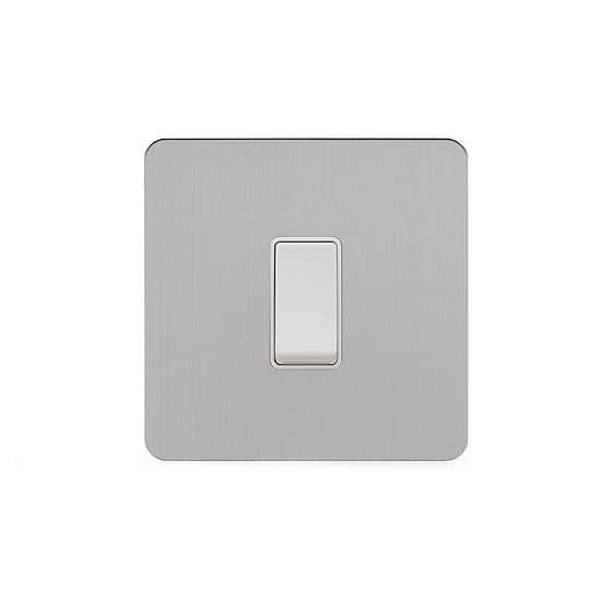Soho Lighting Brushed Chrome Flat Plate 45A 1 Gang Double Pole Switch Single Plate Wht Ins Screwless