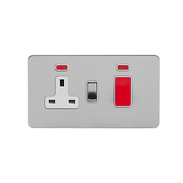 Soho Lighting Brushed Chrome Flat Plate 45A Cooker Control Unit With Neon Wht Ins Screwless