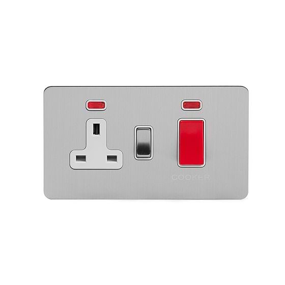 Soho Lighting Brushed Chrome Flat Plate 45A Cooker Control Unit With Neon Wht Ins Screwless