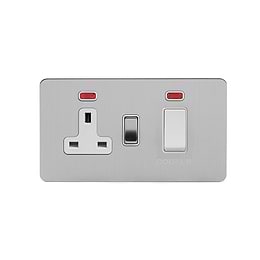Soho Lighting Brushed Chrome Flat Plate 45A Cooker Control Unit With Neon Wht Ins Screwless
