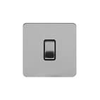 Soho Lighting Brushed Chrome Flat Plate 10A 1 Gang 2 Way Switch Blk Ins Screwless
