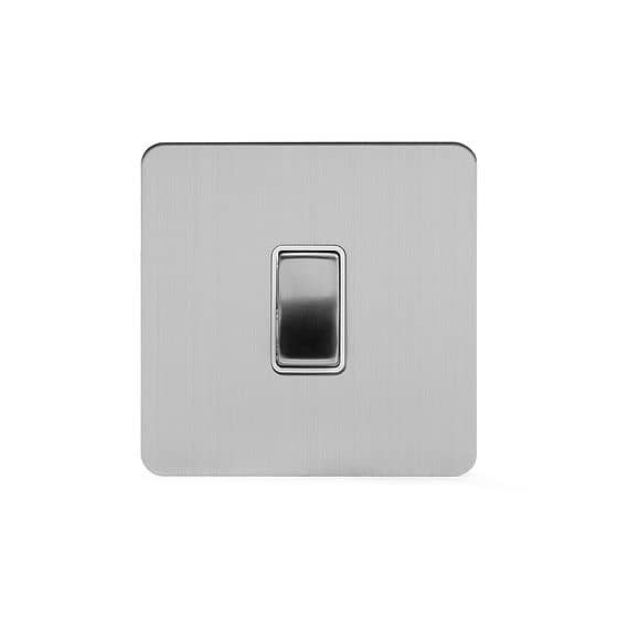 Soho Lighting Brushed Chrome Flat Plate 10A 1 Gang 2 Way Switch Wht Ins Screwless