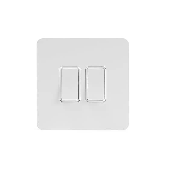 Soho Lighting White Metal Flat Plate 2 Gang Intermediate & 2 Way Switch Screwless
