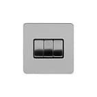 Soho Lighting Brushed Chrome Flat Plate 10A 3 Gang 2 Way Switch Blk Ins Screwless