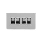 Soho Lighting Brushed Chrome Flat Plate 10A 4 Gang 2 Way Switch Blk Ins Screwless