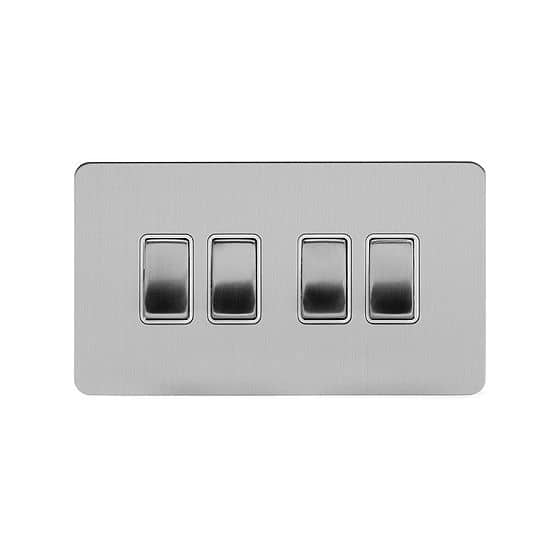 Soho Lighting Brushed Chrome Flat Plate 10A 4 Gang 2 Way Switch Wht Ins Screwless