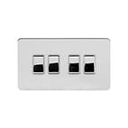 Soho Lighting Polished Chrome Flat Plate 10A 4 Gang 2 Way Switch Wht Ins Screwless