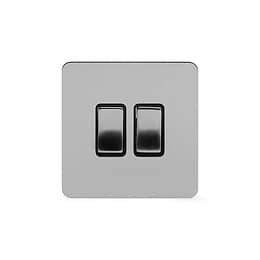 Soho Lighting Brushed Chrome Flat Plate 2 Gang Intermediate Switch Blk Ins Screwless