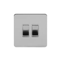 Soho Lighting Brushed Chrome Flat Plate 2 Gang Intermediate Switch Wht Ins Screwless