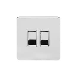 Soho Lighting Polished Chrome Flat Plate 2 Gang Intermediate Switch Wht Ins Screwless