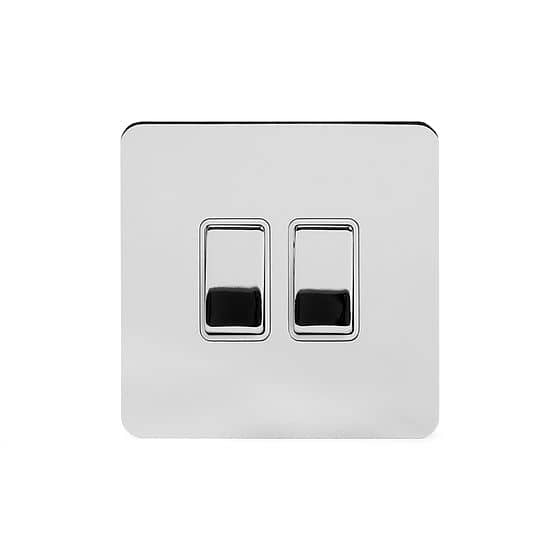 Soho Lighting Polished Chrome Flat Plate 2 Gang Intermediate Switch Wht Ins Screwless