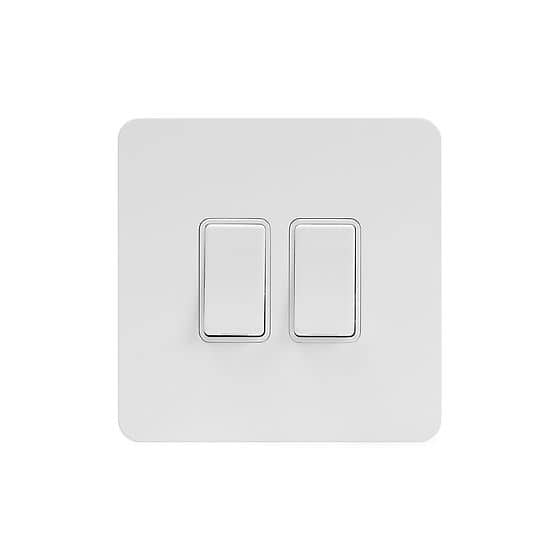 Soho Lighting White Metal Flat Plate 2 Gang Intermediate Switch Wht Ins Screwless