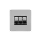 Soho Lighting Brushed Chrome Flat Plate 3 Gang Intermediate Switch Blk Ins Screwless