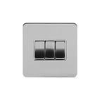 Soho Lighting Brushed Chrome Flat Plate 3 Gang Intermediate Switch Wht Ins Screwless