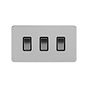 Soho Lighting Brushed Chrome Flat Plate 10A 3 Gang Switch on Double Plate 2 Way Blk Ins Screwless