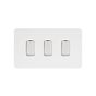 Soho Lighting White Metal Flat Plate 10A 3 Gang Switch on Double Plate 2 Way Wht Ins Screwless