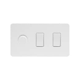 white metal 3 gang light switch with 1 dimmer