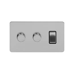 Soho Lighting Brushed Chrome Flat Plate 3 Gang Light Switch with 2 Dimmers