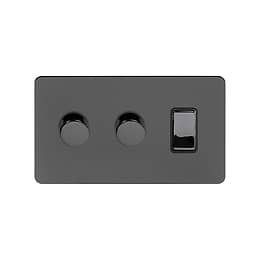 Soho Lighting Black Nickel Flat Plate 3 Gang Light Switch with 2 Dimmers