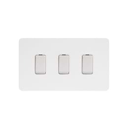 Soho Lighting White Metal Flat Plate 3 Gang Switch With 1 Intermediate (2 x 2 Way Swich with 1 Intermediate) Wht Ins Screwless