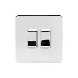 Soho Lighting Polished Chrome Flat Plate 2 Gang Switch With 1 Intermediate Wht Ins Screwless