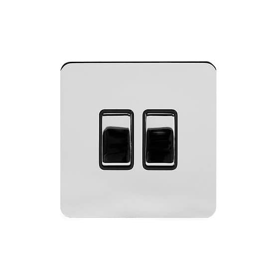 Soho Lighting Polished Chrome Flat Plate 2 Gang Retractive Switch Blk Ins Screwless