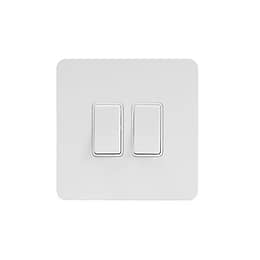 Soho Lighting White Metal Flat Plate 2 Gang Retractive Switch Blk Ins Screwless