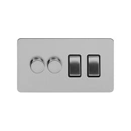 Soho Lighting Brushed Chrome Flat Plate 4 Gang Switch with 2 Dimmers (2x150W LED Dimmer 2x20A Switch)