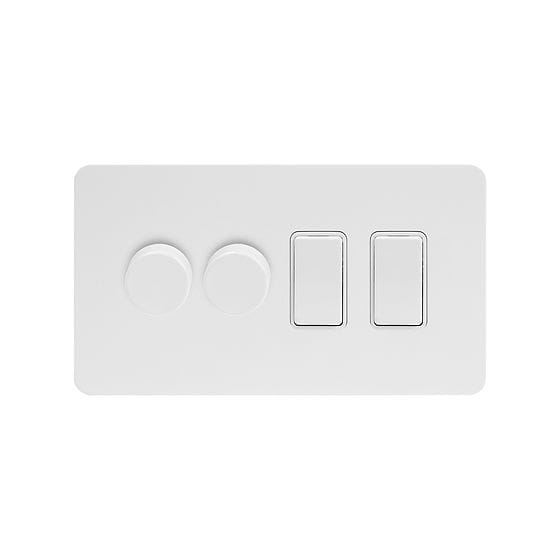 Soho Lighting White Metal Flat Plate 4 Gang Dimmer and Rocker Switch Combo (2 x 2 -Way Intelligent Dimmer & 2 x 2-Way Switch)