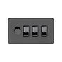 Soho Lighting Black Nickel Flat Plate 4 Gang Switch with 1 Dimmer (1x150W LED Dimmer 3x20A Switch)