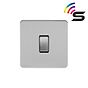 Soho Lighting Brushed Chrome Flat Plate 1 Gang 150W Zigbee Smart Rocker Switch Black Insert