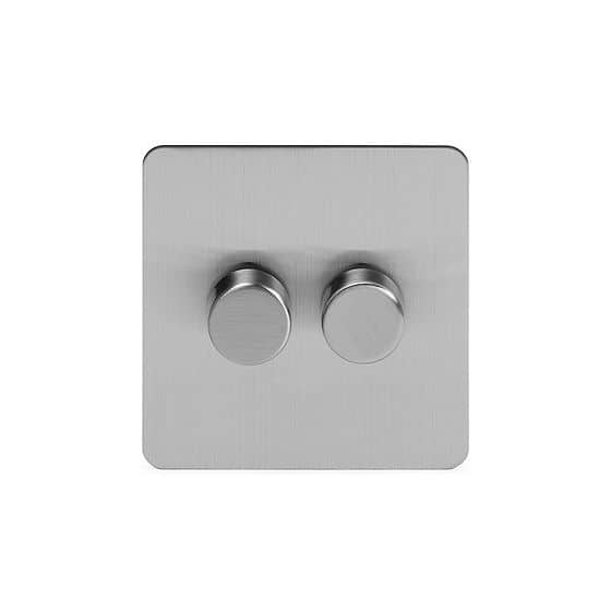 Soho Lighting Brushed Chrome Flat Plate 250W 2 Gang 2 Way Trailing Dimmer Screwless